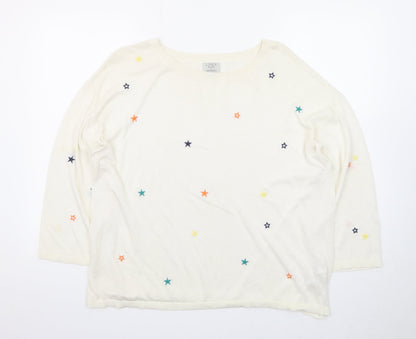 Monsoon Women Cream Linen Blend Star Embroidered Jumper L