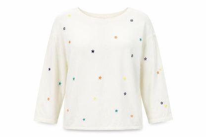 Monsoon Women Cream Linen Blend Star Embroidered Jumper L