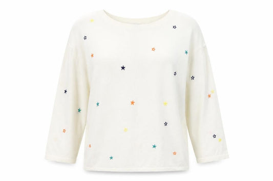 Monsoon Women Cream Linen Blend Star Embroidered Jumper L