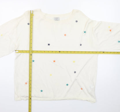 Monsoon Women Cream Linen Blend Star Embroidered Jumper L