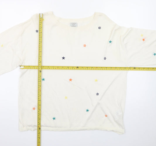 Monsoon Women Cream Linen Blend Star Embroidered Jumper L