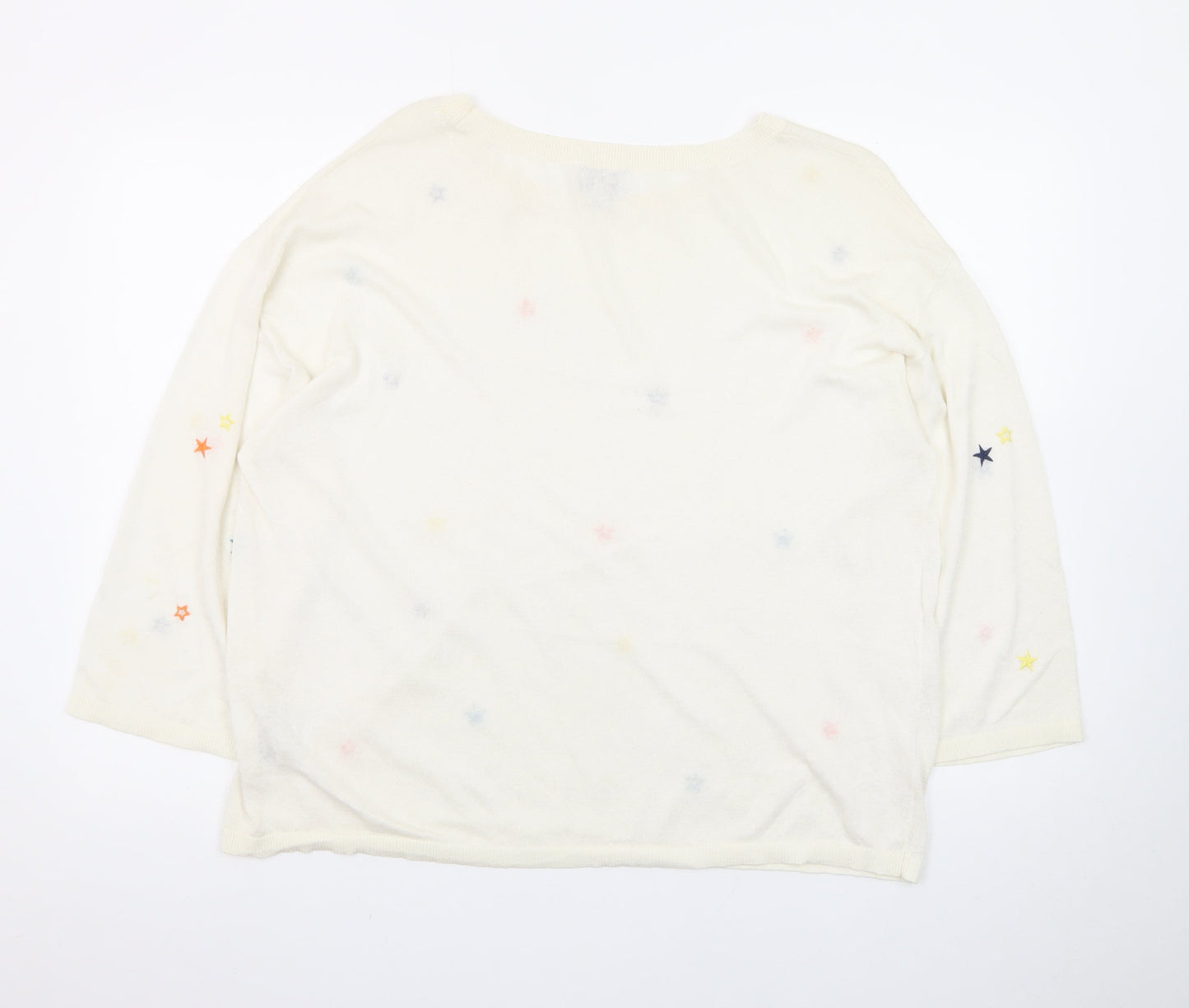 Monsoon Women Cream Linen Blend Star Embroidered Jumper L