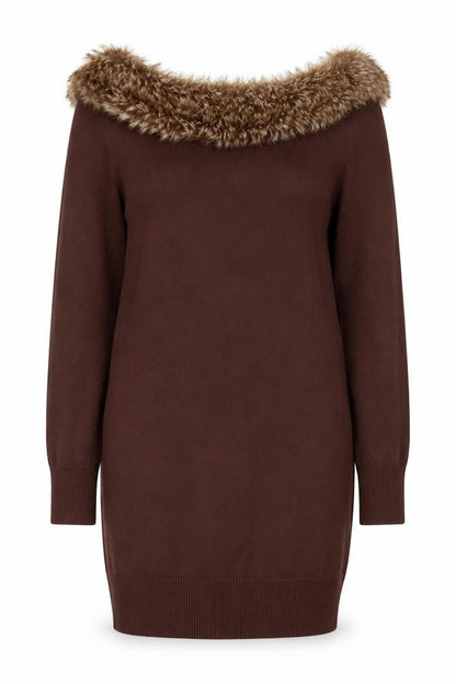 Melrose Women Brown Size 12 Fur Trim Knit Bodycon Dress