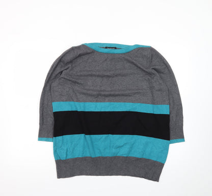 Debenhams Collection Women Grey Blue Striped Pullover Jumper Size 20