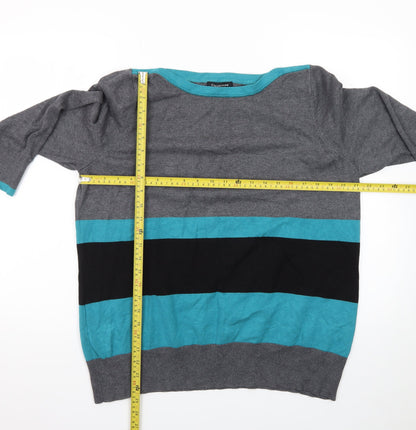 Debenhams Collection Women Grey Blue Striped Pullover Jumper Size 20