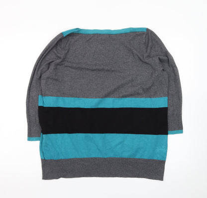 Debenhams Collection Women Grey Blue Striped Pullover Jumper Size 20