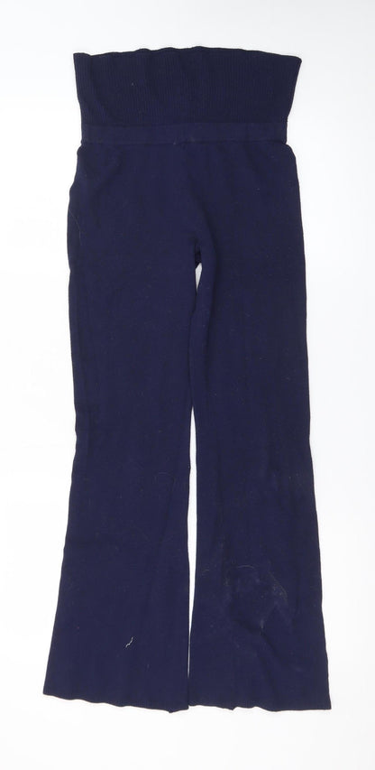 H&M Womens Blue Knit Flared High Waist Stretch Trousers XS