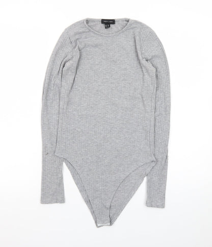 New Look Women's Grey Long Sleeve Ribbed Bodysuit Size 10