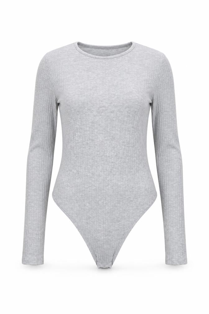 New Look Women's Grey Long Sleeve Ribbed Bodysuit Size 10
