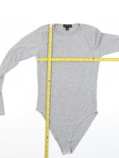 New Look Women's Grey Long Sleeve Ribbed Bodysuit Size 10