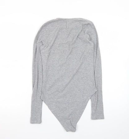 New Look Women's Grey Long Sleeve Ribbed Bodysuit Size 10