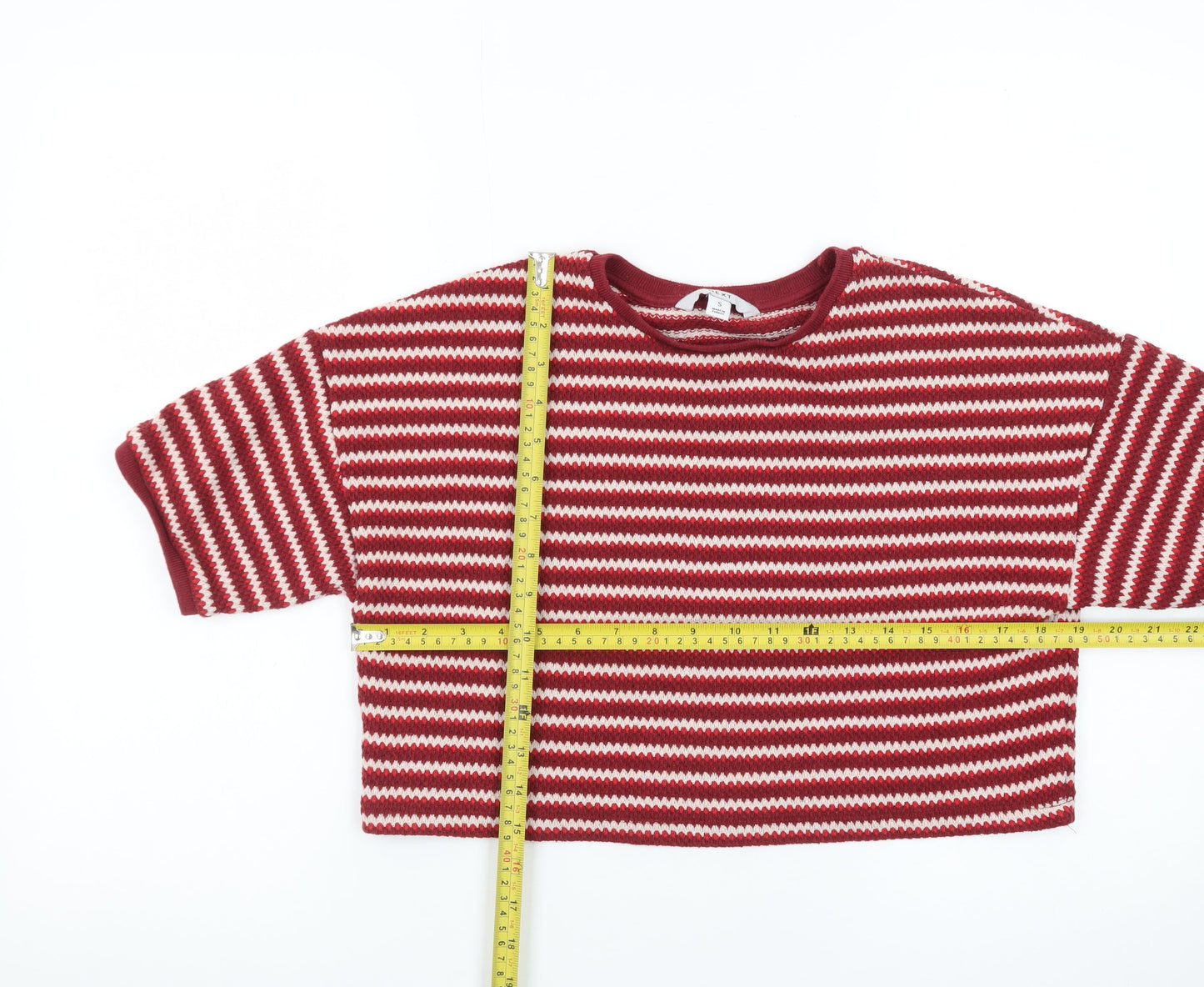 Next Women Red Striped Knit Short Sleeve Crew Neck Jumper S