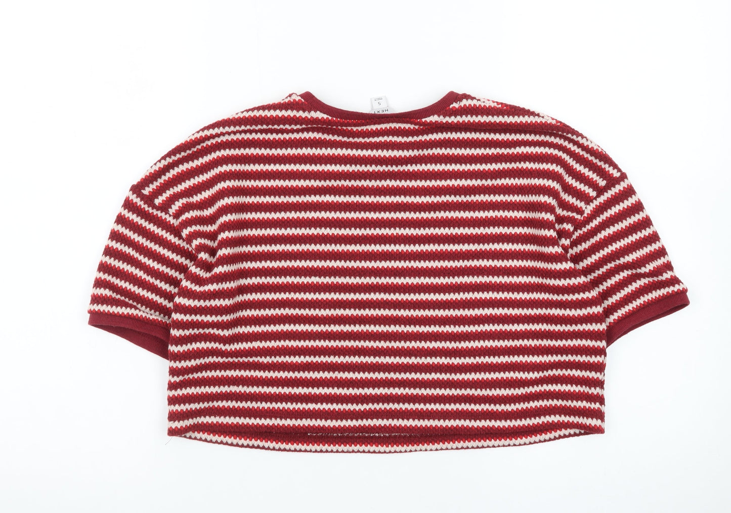 Next Women Red Striped Knit Short Sleeve Crew Neck Jumper S