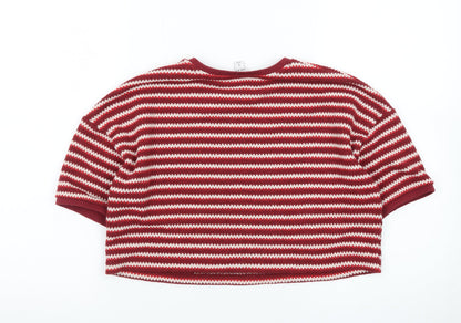Next Women Red Striped Knit Short Sleeve Crew Neck Jumper S