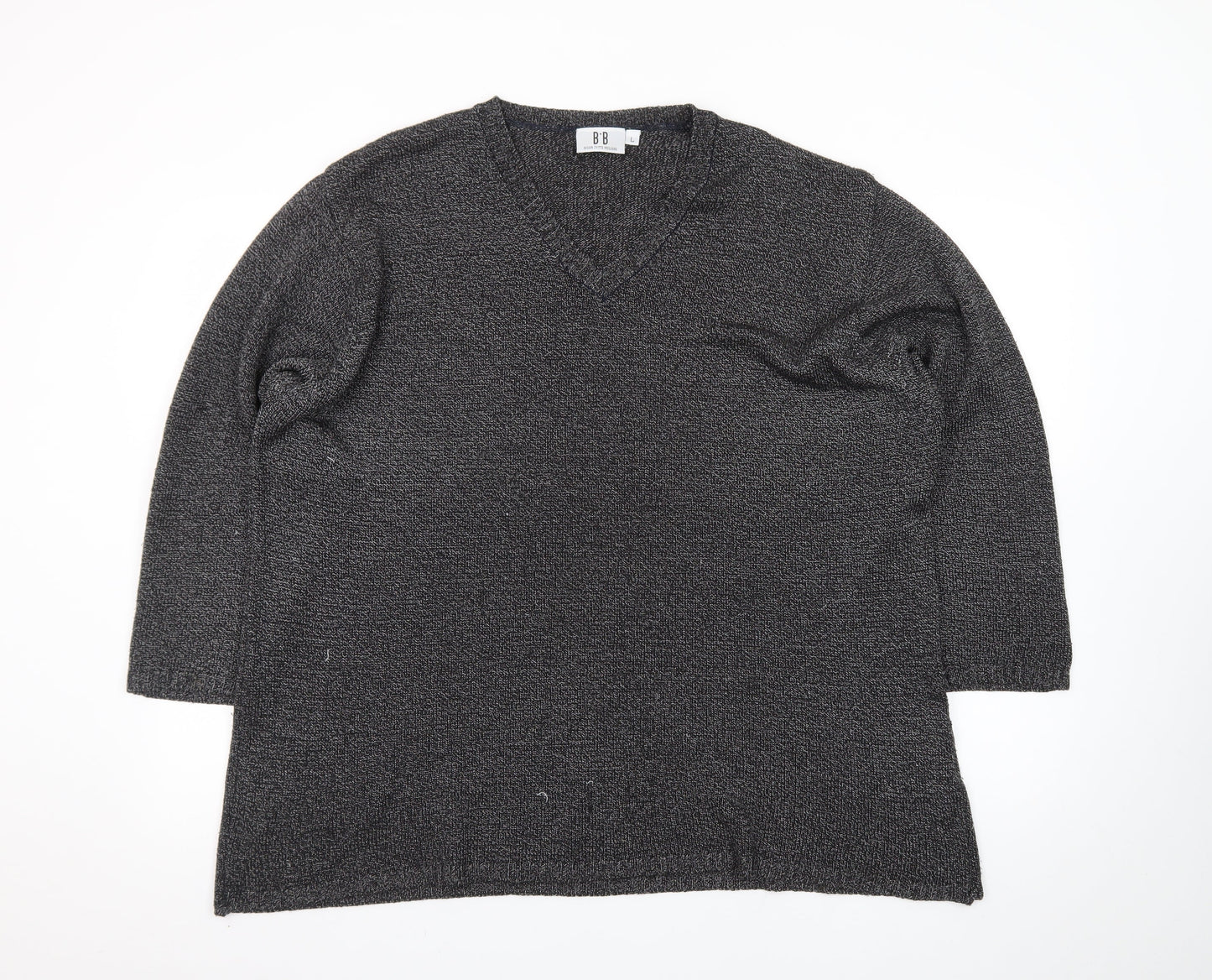 B·B Design Jytte Meilvang Women's Grey L V-Neck Knit Pullover Jumper