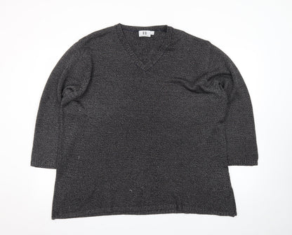 B·B Design Jytte Meilvang Women's Grey L V-Neck Knit Pullover Jumper