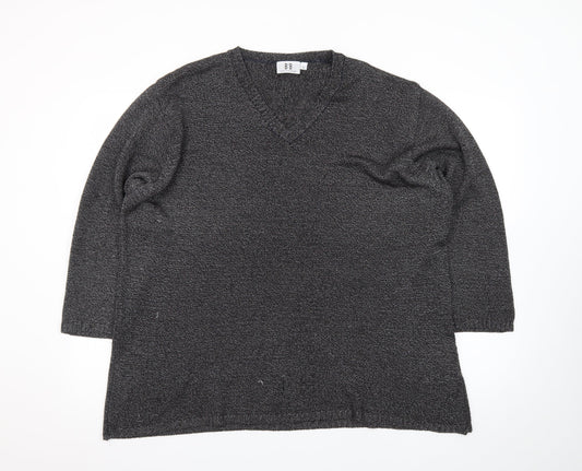 B·B Design Jytte Meilvang Women's Grey L V-Neck Knit Pullover Jumper
