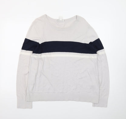 The White Company Women’s Grey & Navy Crew Neck Jumper Size 16 Cotton Blend