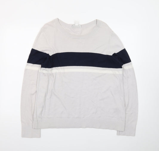 The White Company Women’s Grey & Navy Crew Neck Jumper Size 16 Cotton Blend