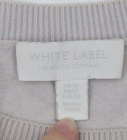 The White Company Women’s Grey & Navy Crew Neck Jumper Size 16 Cotton Blend