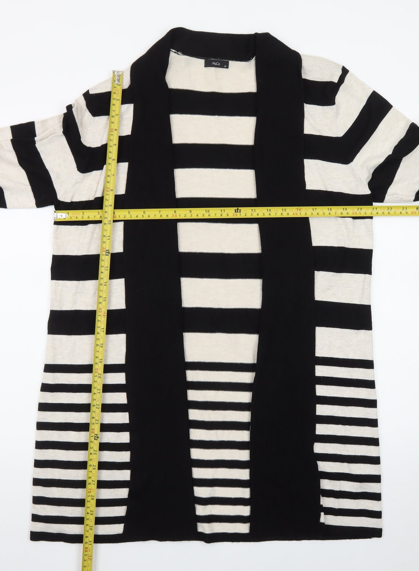 M&Co Women’s Beige Black Striped Open Long Cardigan Size 18