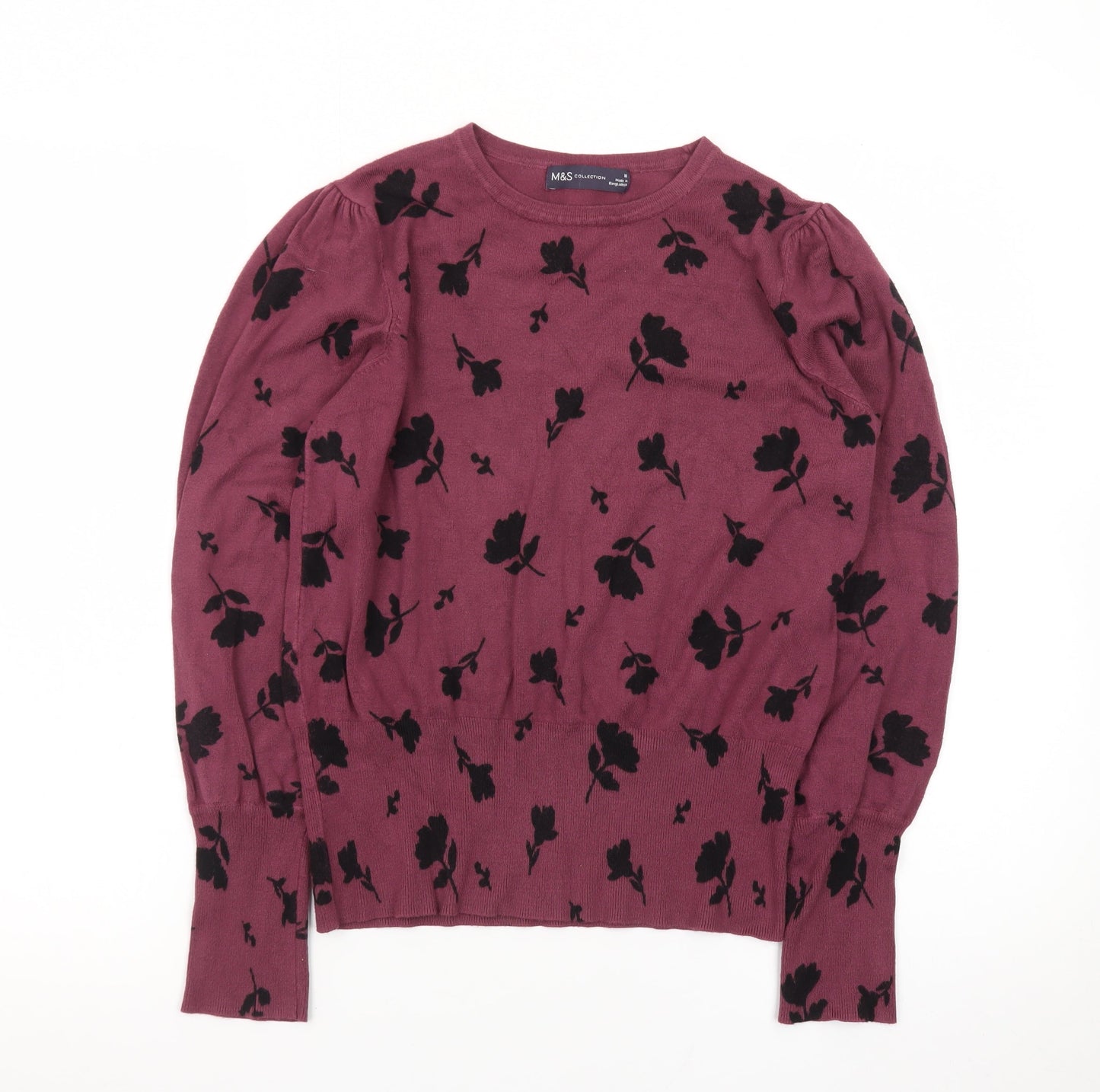 Marks and Spencer Women's Purple Floral Knit Jumper Size 10