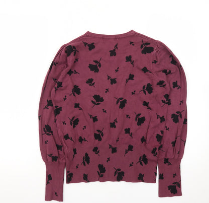 Marks and Spencer Women's Purple Floral Knit Jumper Size 10