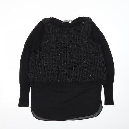 Love Me Tender Womens Black Sequin Knit Tunic Jumper Size 12