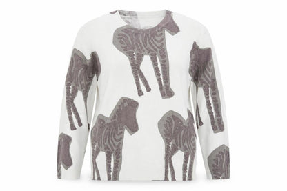 Parfois Women Ivory Animal Print Cotton Pullover Jumper XS