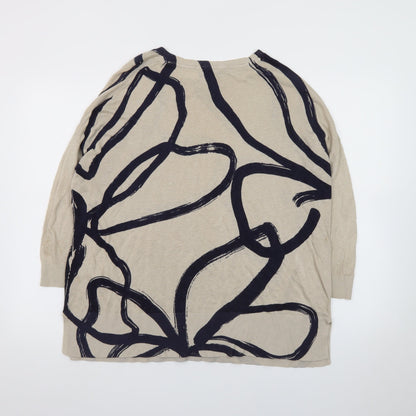 Phase Eight Women Beige Navy Abstract Linen Blend Pullover XS Jumper