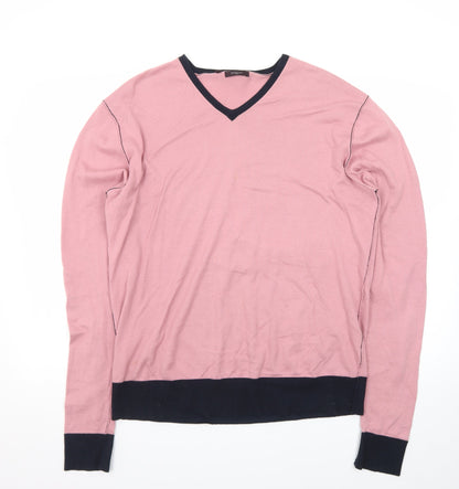 Refectory London Women's Pink V-Neck Cotton Jumper Size M