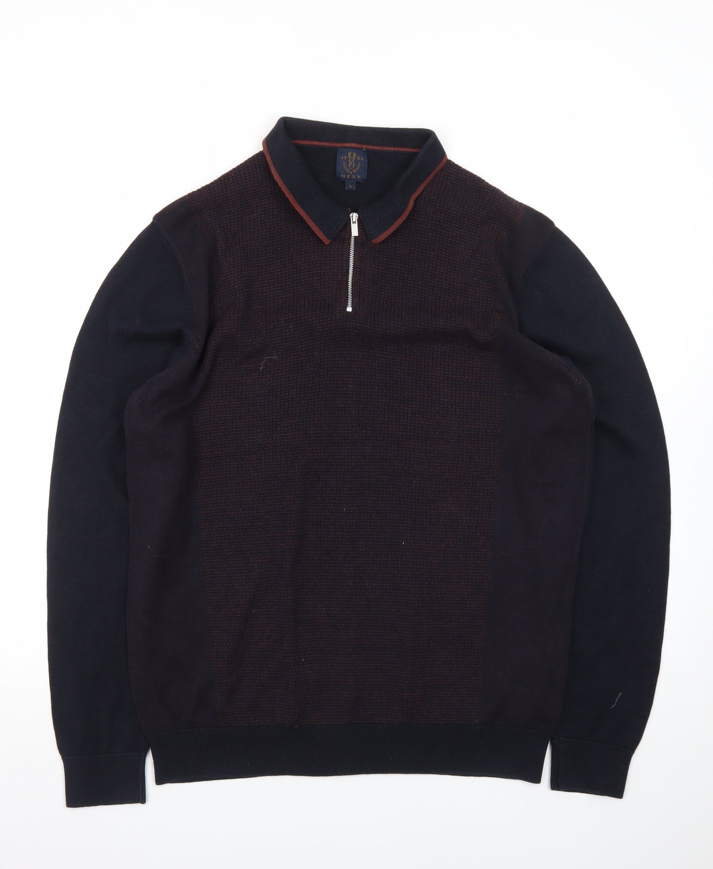 Next Men's Navy Cotton 1/4 Zip Collared Jumper Size L