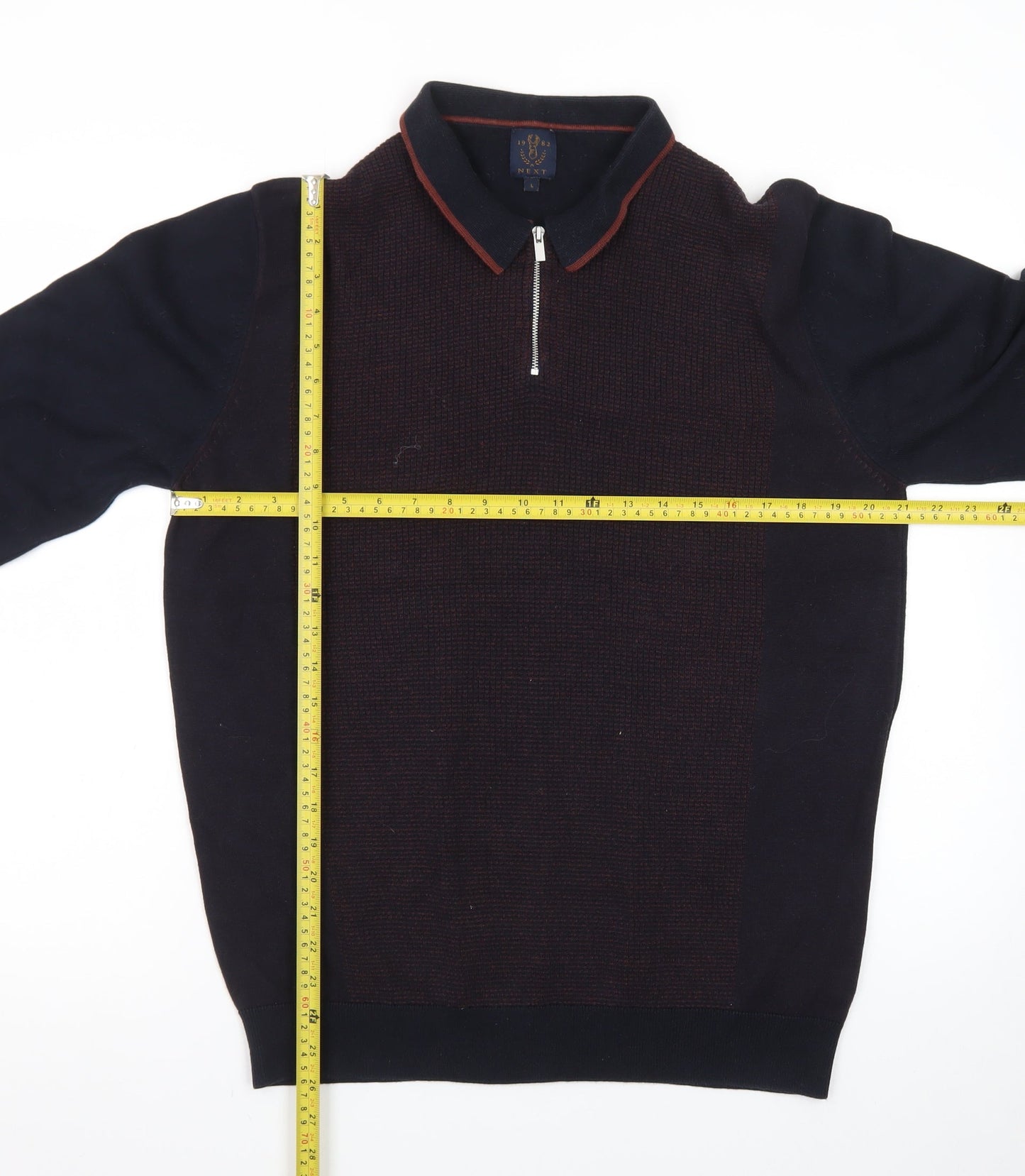 Next Men's Navy Cotton 1/4 Zip Collared Jumper Size L