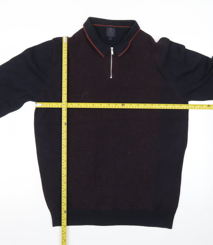 Next Men's Navy Cotton 1/4 Zip Collared Jumper Size L
