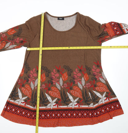 Klass Women Brown Floral A-Line Knit Dress L Long Sleeve Autumn