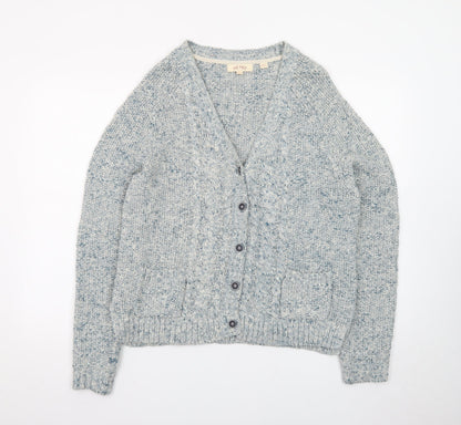 Fat Face Women Blue Cotton Cable-Knit Button Cardigan Size 14