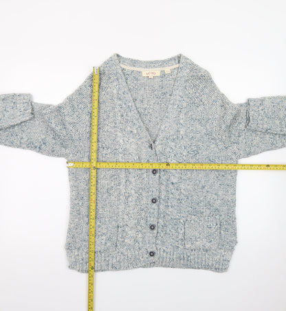 Fat Face Women Blue Cotton Cable-Knit Button Cardigan Size 14