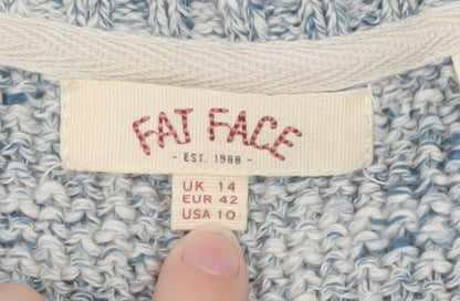 Fat Face Women Blue Cotton Cable-Knit Button Cardigan Size 14