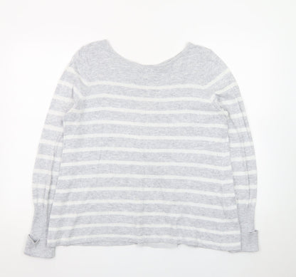 Mint Velvet Women's Grey Striped Crew Neck Button Cardigan Size 14