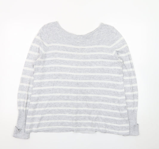 Mint Velvet Women's Grey Striped Crew Neck Button Cardigan Size 14