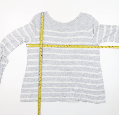 Mint Velvet Women's Grey Striped Crew Neck Button Cardigan Size 14