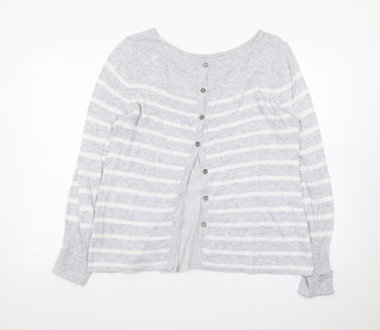 Mint Velvet Women's Grey Striped Crew Neck Button Cardigan Size 14