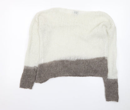 Pull&Bear Teens Beige Open Knit Mohair Blend Pullover Jumper S