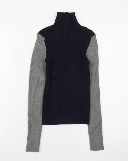 Zara Women Multicoloured Roll Neck Wool Blend Slim Fit Jumper Size 8