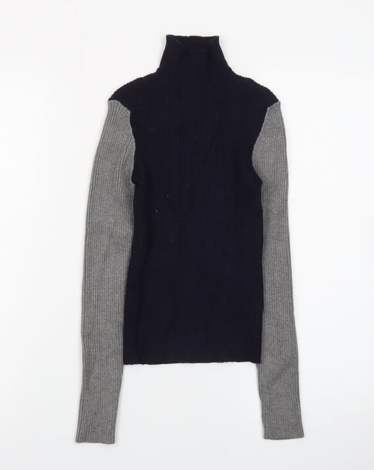 Zara Women Multicoloured Roll Neck Wool Blend Slim Fit Jumper Size 8
