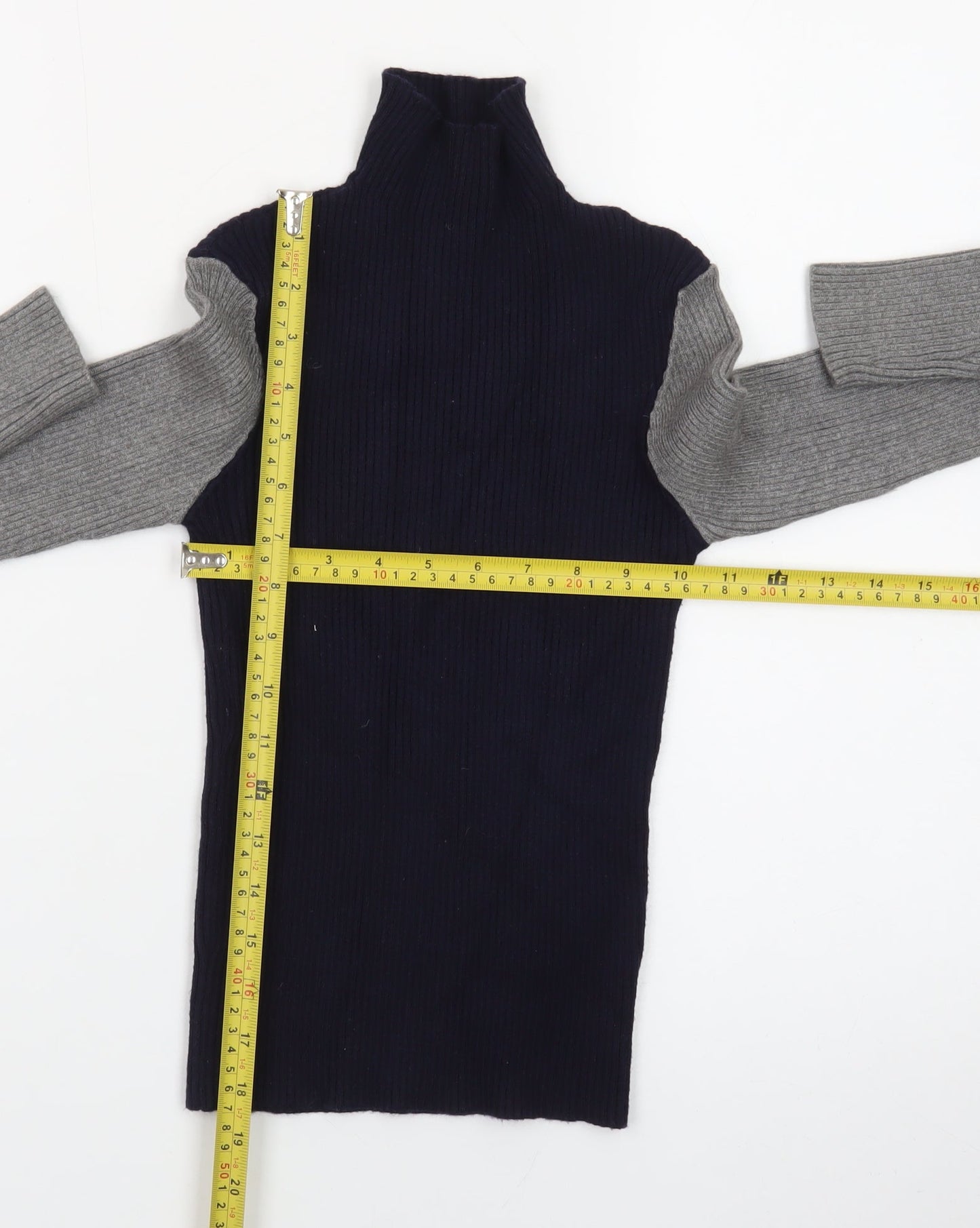 Zara Women Multicoloured Roll Neck Wool Blend Slim Fit Jumper Size 8