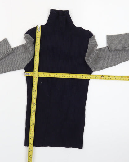Zara Women Multicoloured Roll Neck Wool Blend Slim Fit Jumper Size 8
