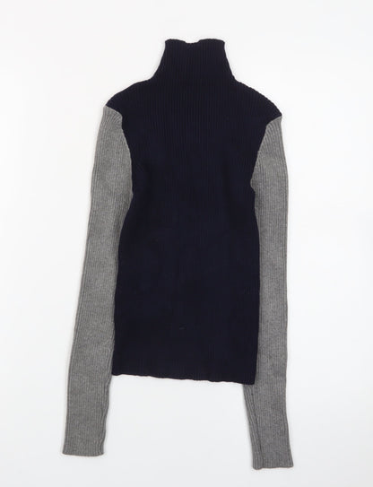 Zara Women Multicoloured Roll Neck Wool Blend Slim Fit Jumper Size 8
