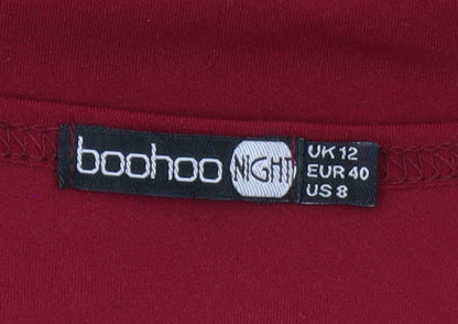 Boohoo Women Red Size 12 Bodycon Short Sleeve V-Neck Party Dress
