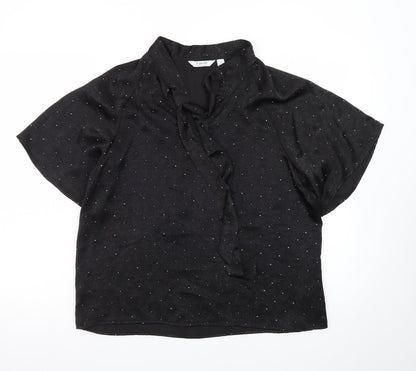 b.young Women’s Black Wrap Blouse Size 12 Short Sleeve Glitter